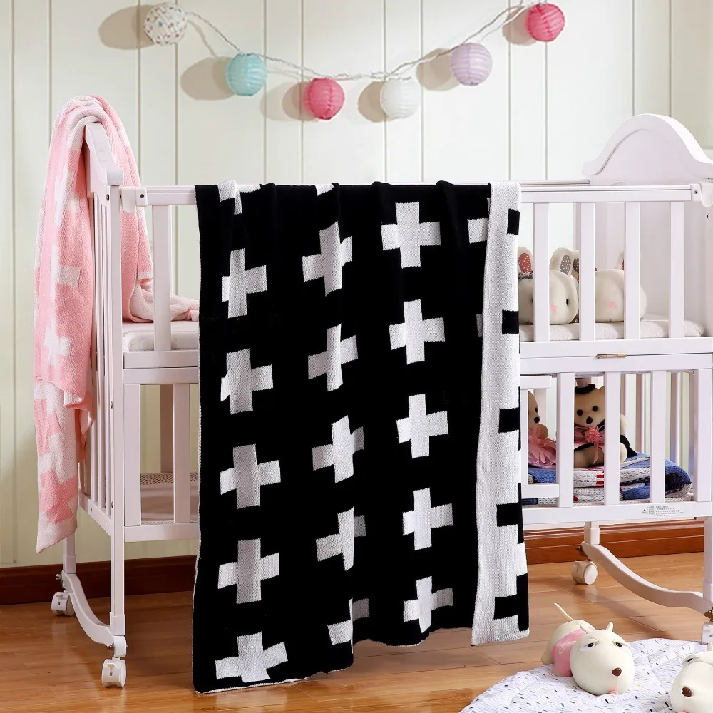 2017 Original Brand 100 Cotton Thick Black White Cross Blanket Newborn