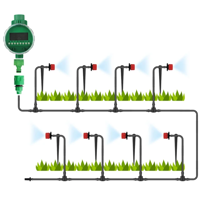 BORUiT DIY Micro Drip Irrigation Automatic Watering Timer Kit System With Adjustable Dripper Smart Controller For Garden Plant