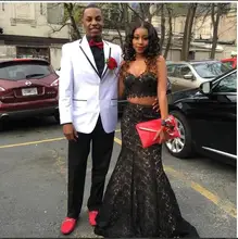2017 Sexy Zwei Stücke Prom Kleid Kleid Meerjungfrau Neue Ankunft günstige Lange 2 Stücke Spitze-abschlussball-kleider Party Kleid Cocktailkleid