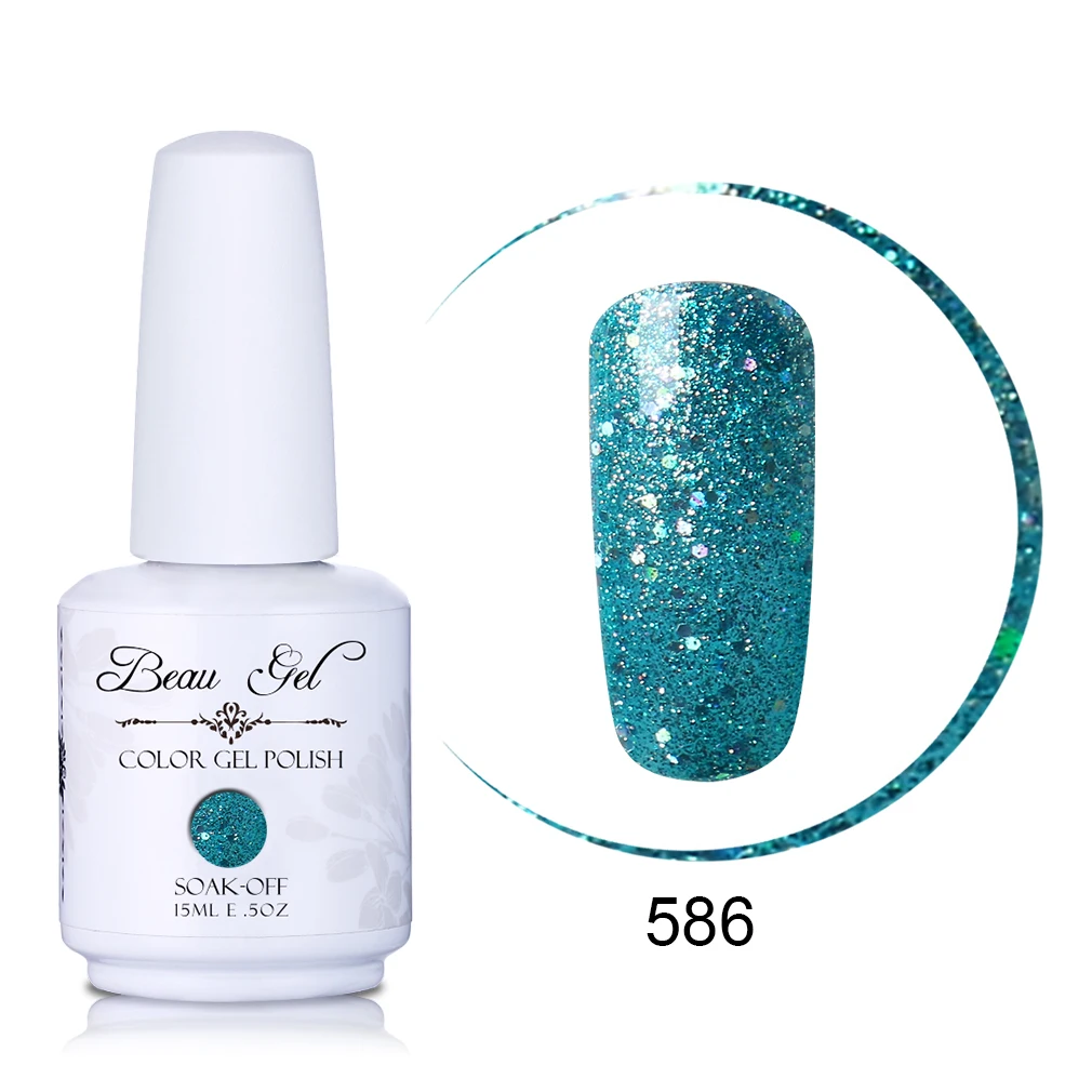 Beau Gel 15ML Nail Art Gel Varnish Semi Permanent Nail Polish Hybrid Gellak Soak Off Glitter UV Gel Nail Polish Enamel Lacquer - Цвет: GNS586