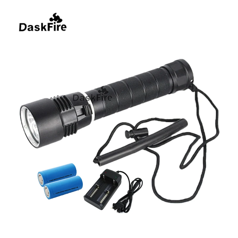 

DaskFire 6000 Lumens XM-L 3xL2 LED 26650 Diving Flashlight Torch Underwater 100M with Battery and Charger