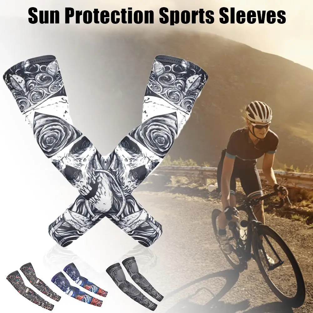 

1PC Fake Tattoo Arm Warmers Cycling Sleeves Nylon Men Women Kid Fashion UV Sun Protection Outdoor Driving Arm Sleeves