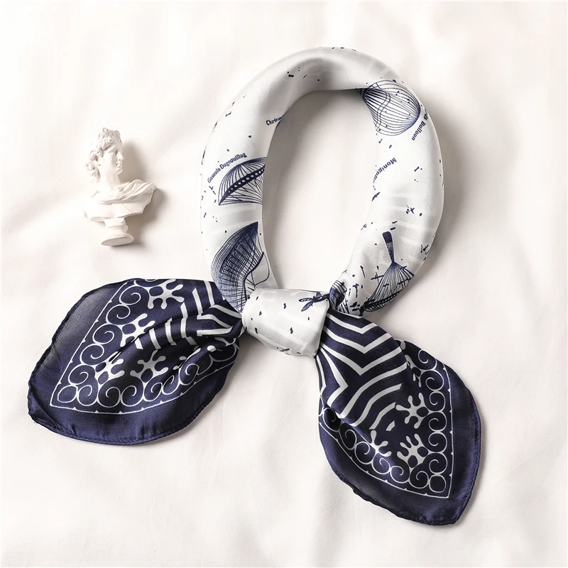 

2019 Women Silk Scarf Foulard Female Office Small Ring Neckerchief Fashion Print Hair Neck Scarfs for Lady