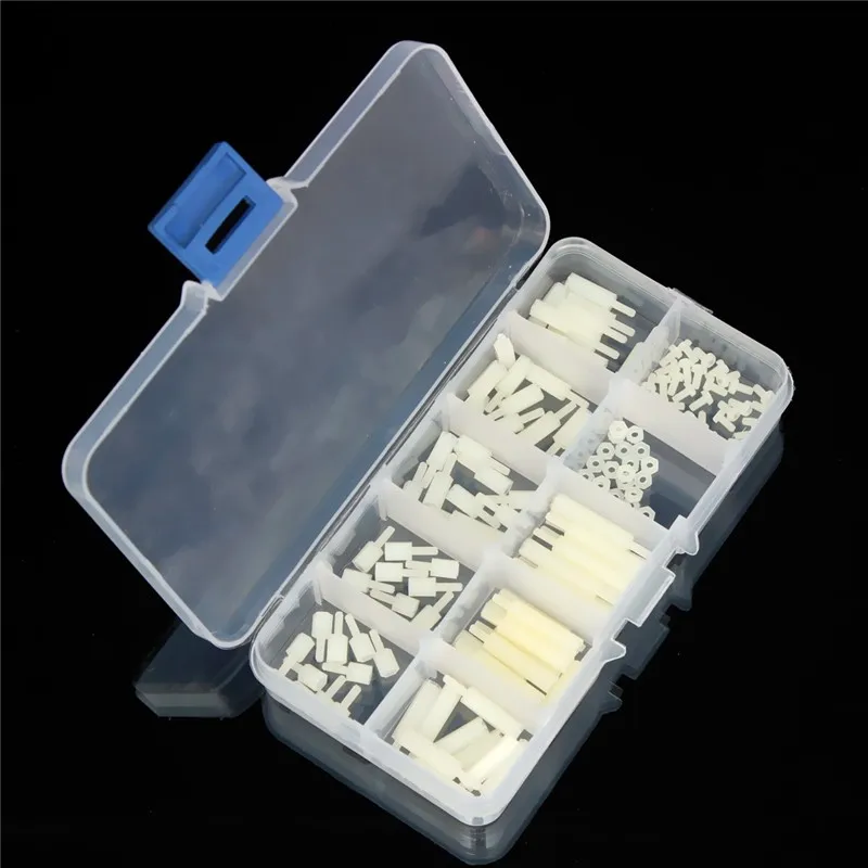 

MTGATHER Nylon Off-white M2 Hex Spacers/Screws/Nuts - Box Of 140 In Plastic Box In Stock