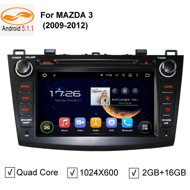 4-Core Android 5.1 Car DVD Multimedia Video Player Head Unit for MAZDA 3 2009 2010 2011 2012 GPS Navigation 3G 4G Radio Stereo