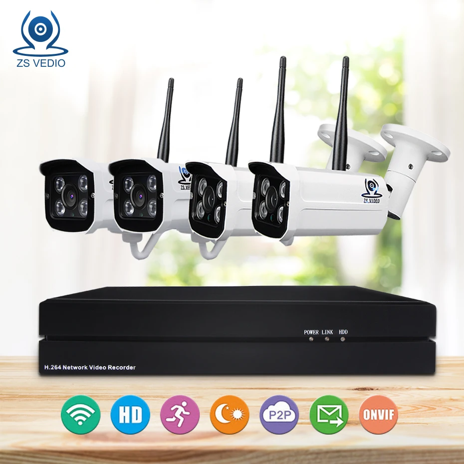 

ZSVEDIO Surveillance System Security Camera wifi 720P 960P 1080P 4CH Full HD Monitor Alarm IR Night Vision NVR Kits CCTV System