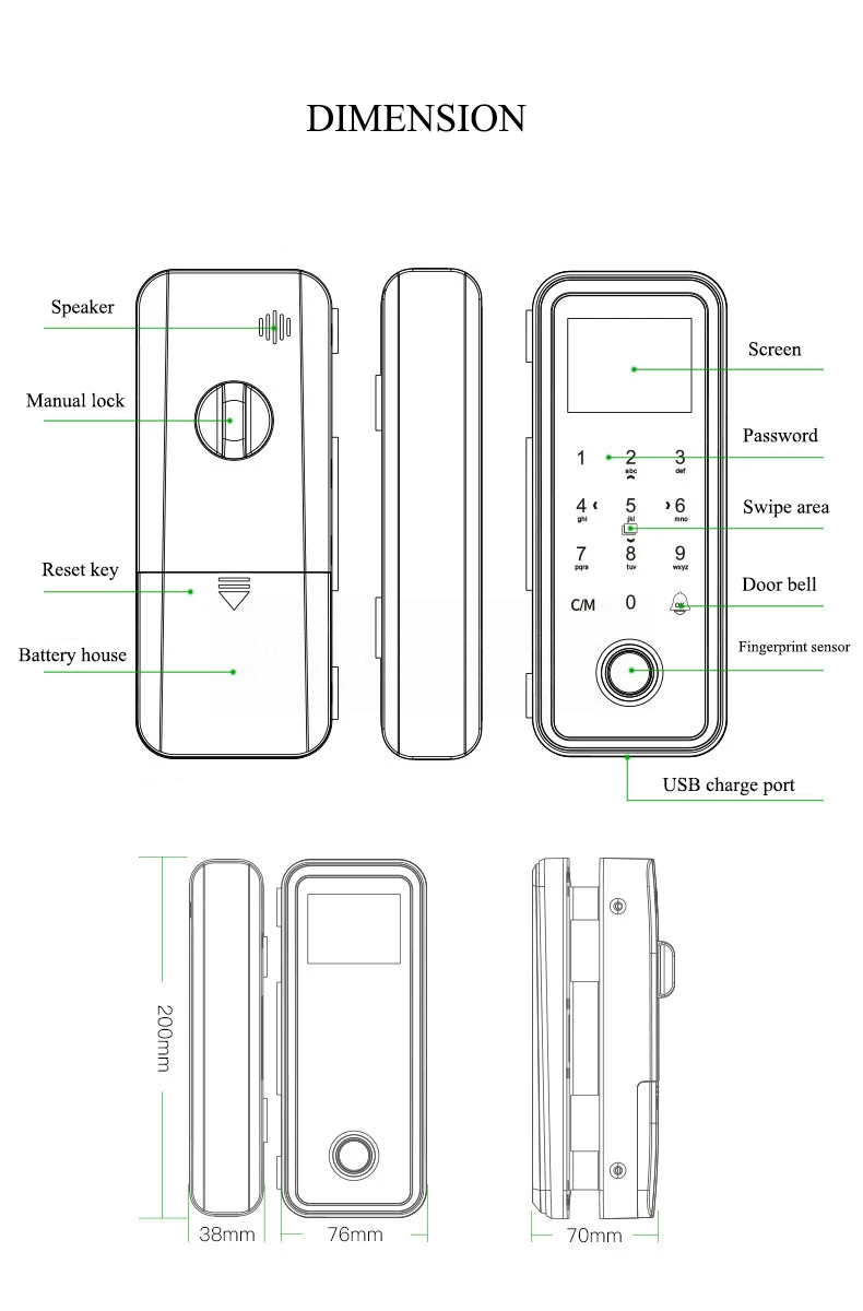 Большой экран, умный, без ключа, отпечаток пальца, дверной замок, биометрический электрический замок для безрамных стеклянных толчков или раздвижных дверей