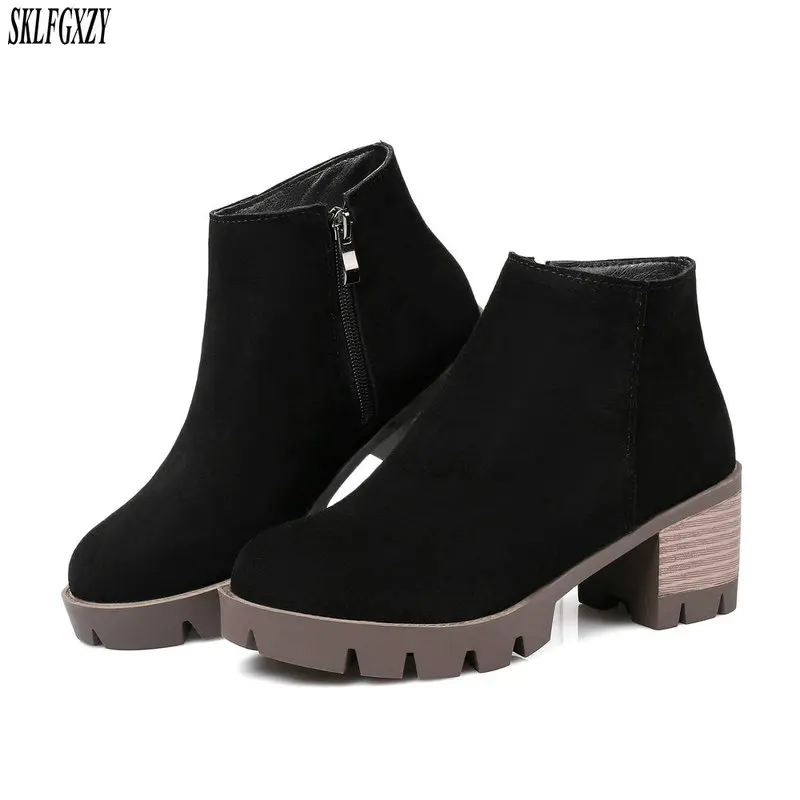 

SKLFCXZY New style ladies leather ankle boots 100% cowhide high-heeled retro women boots warm women shoes size 34-46