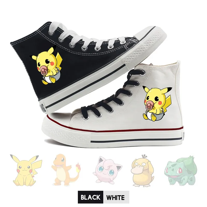 

Pikachu Pokemon Printed Graffiti High Heel Breathable Canvas Uppers Sneakers College Customized Trendy Coach Sneakers A19531
