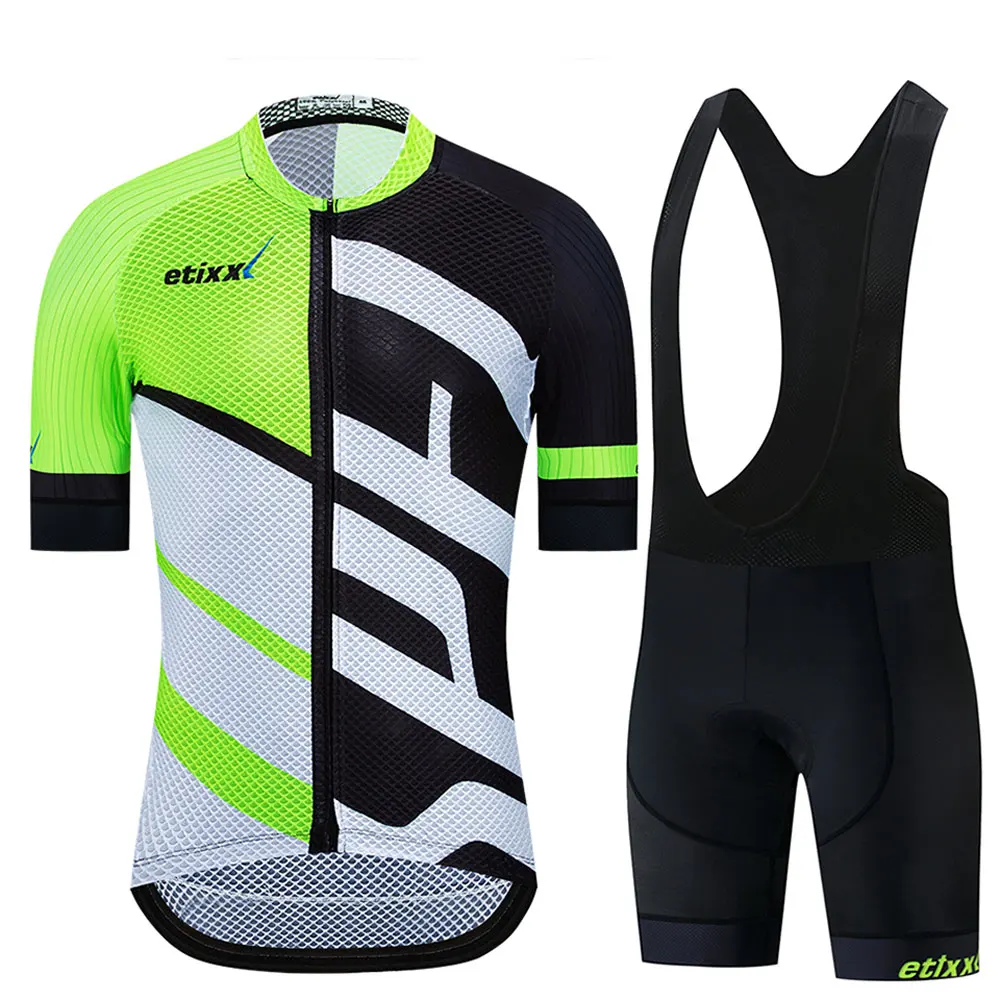 Ropa Ciclismo Maillot велосипедная форма комплект одежды для велоспорта/Одежда для шоссейного велосипеда гоночная одежда быстросохнущая Мужская велосипедная майка короткий комплект - Цвет: Зеленый