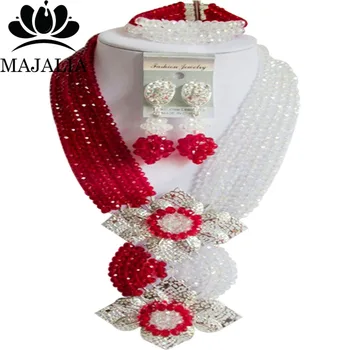 

Majalia Fashion Nigerian Wedding African Jewelry Set Red and Clear ab Crystal Necklace Bride Jewelry Sets Free Shipping 6SE029