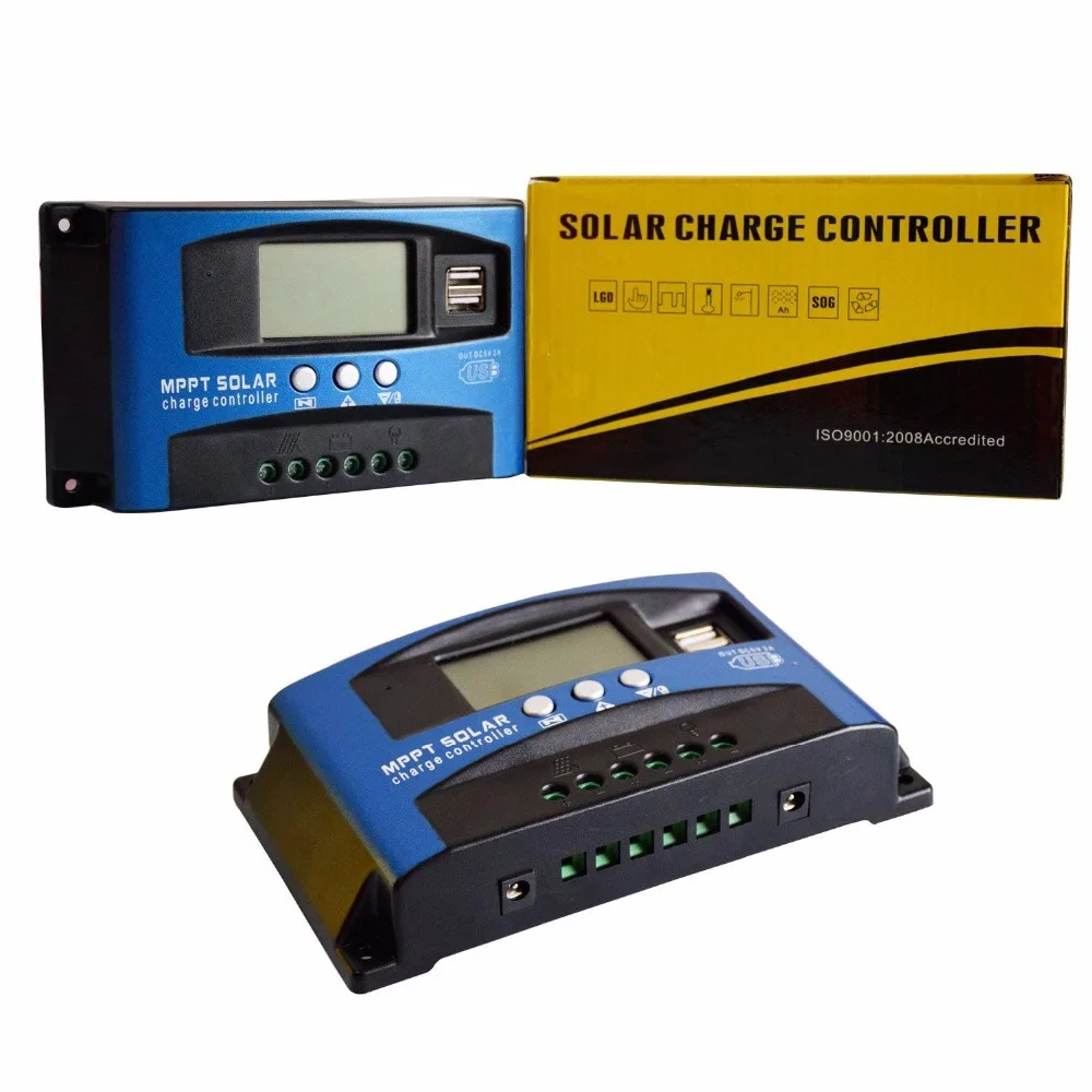 

100A MPPT Solar Charge Controller Double DC plug 12V/24V Solar Panel Battery Intelligent Regulator with LCD Display