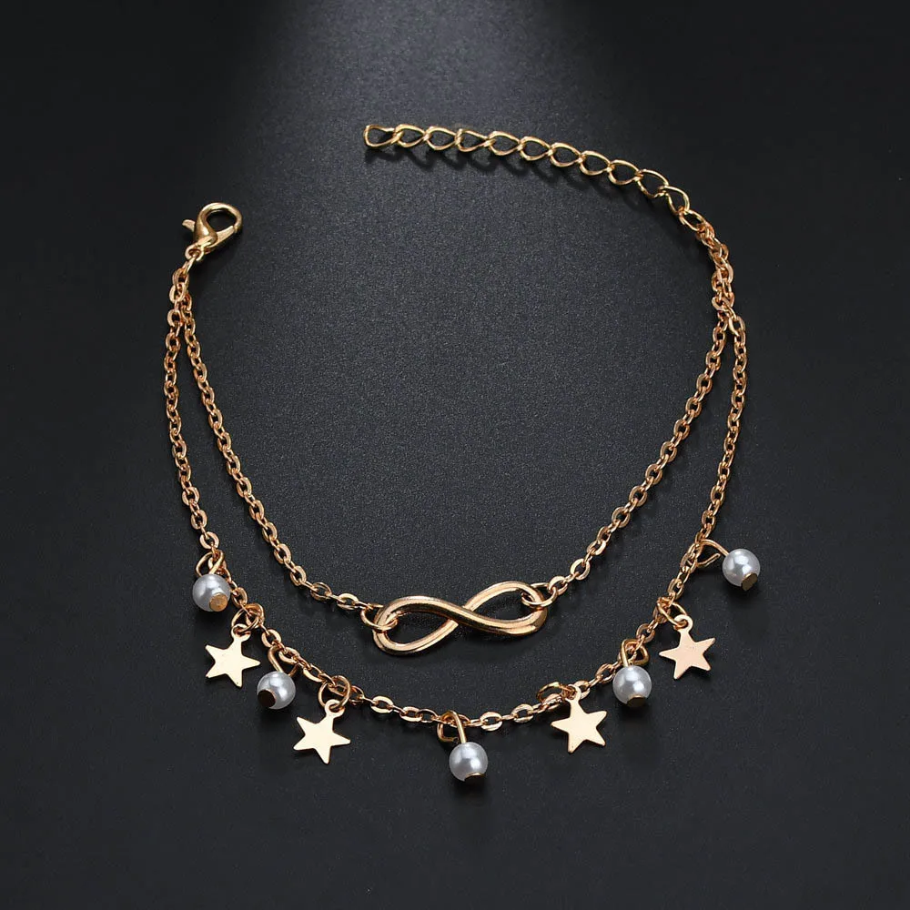 Boho Style Star Anklet Fashion Multilayer Foot Chain Ankle Bracelet for Women Beach Accessories Gift C1