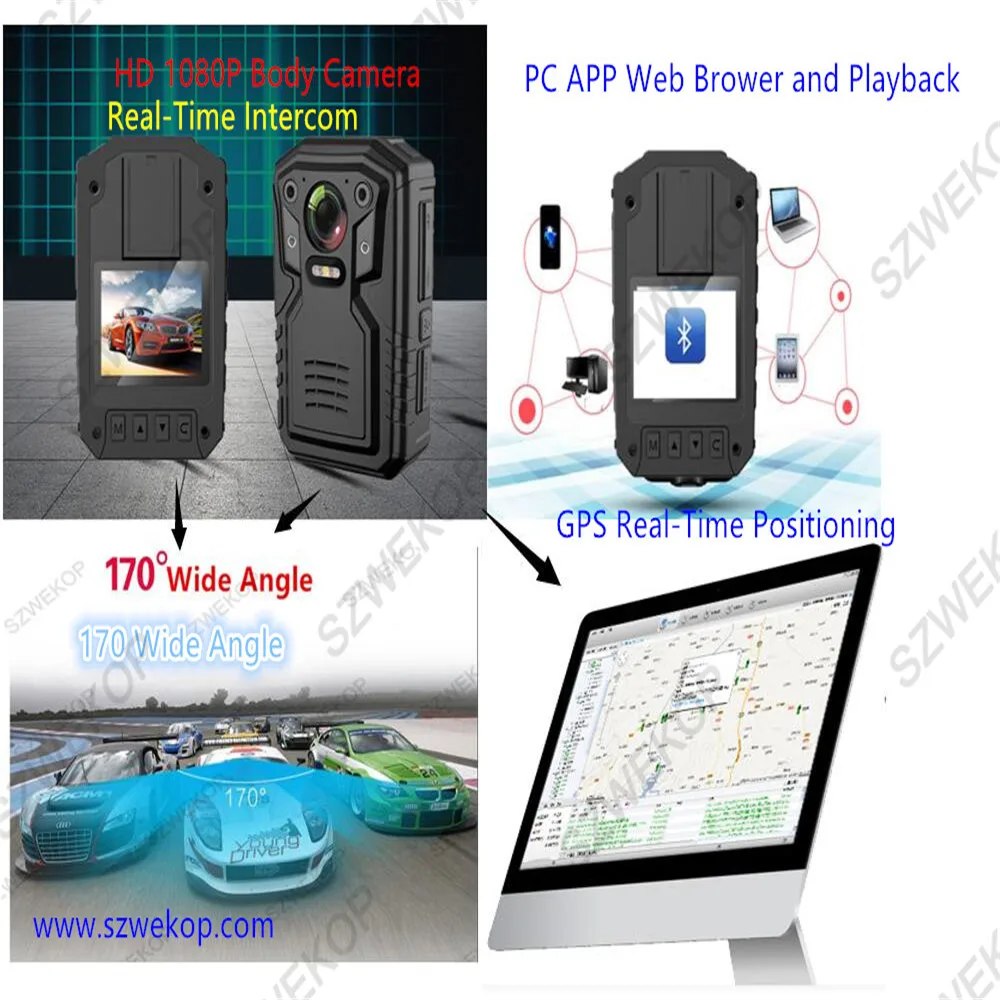  GPS WIFI waterproof Wide 170 angle Security External IR Body Worn Camera Night Vision Motion Detect