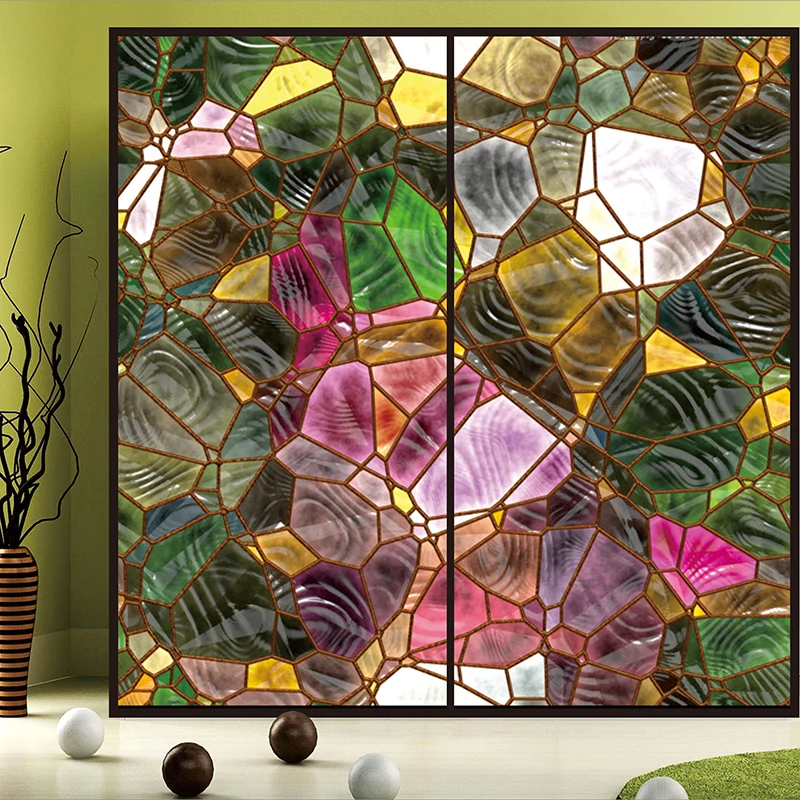 

Custom Size Window Film Colorful stone Mosaic pattern decorative Privacy etched Glass Film Church wardrobe door glass film