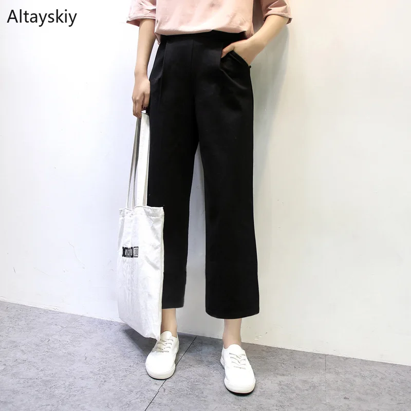 

Pants Women Solid Simple All-match Korean Style Leisure Daily Loose Wide Leg Pant Womens Elastic Waist Trousers Chic Trendy New