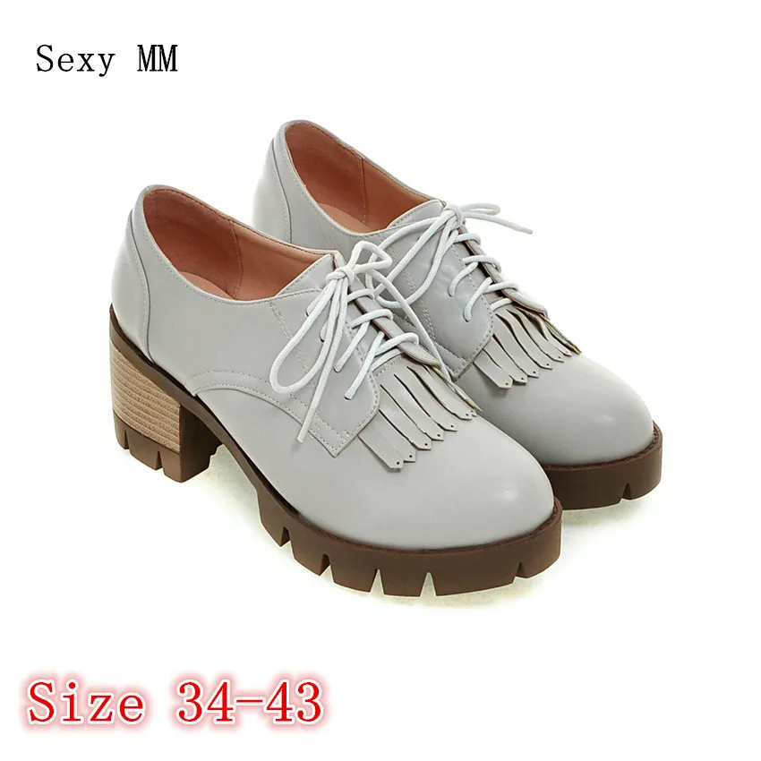 

Women Oxfords Work High Heel Shoes Lace-Up Pumps Office Woman Square High Heels European Ladies Shoes Plus Size 34 - 40 41 42 43