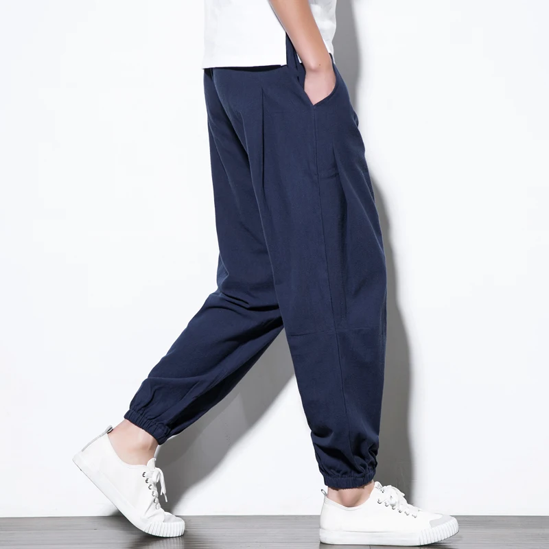 New men s casual pants Elastic waist linen pants Men trousers Plus Size Hip Hop Harem 4