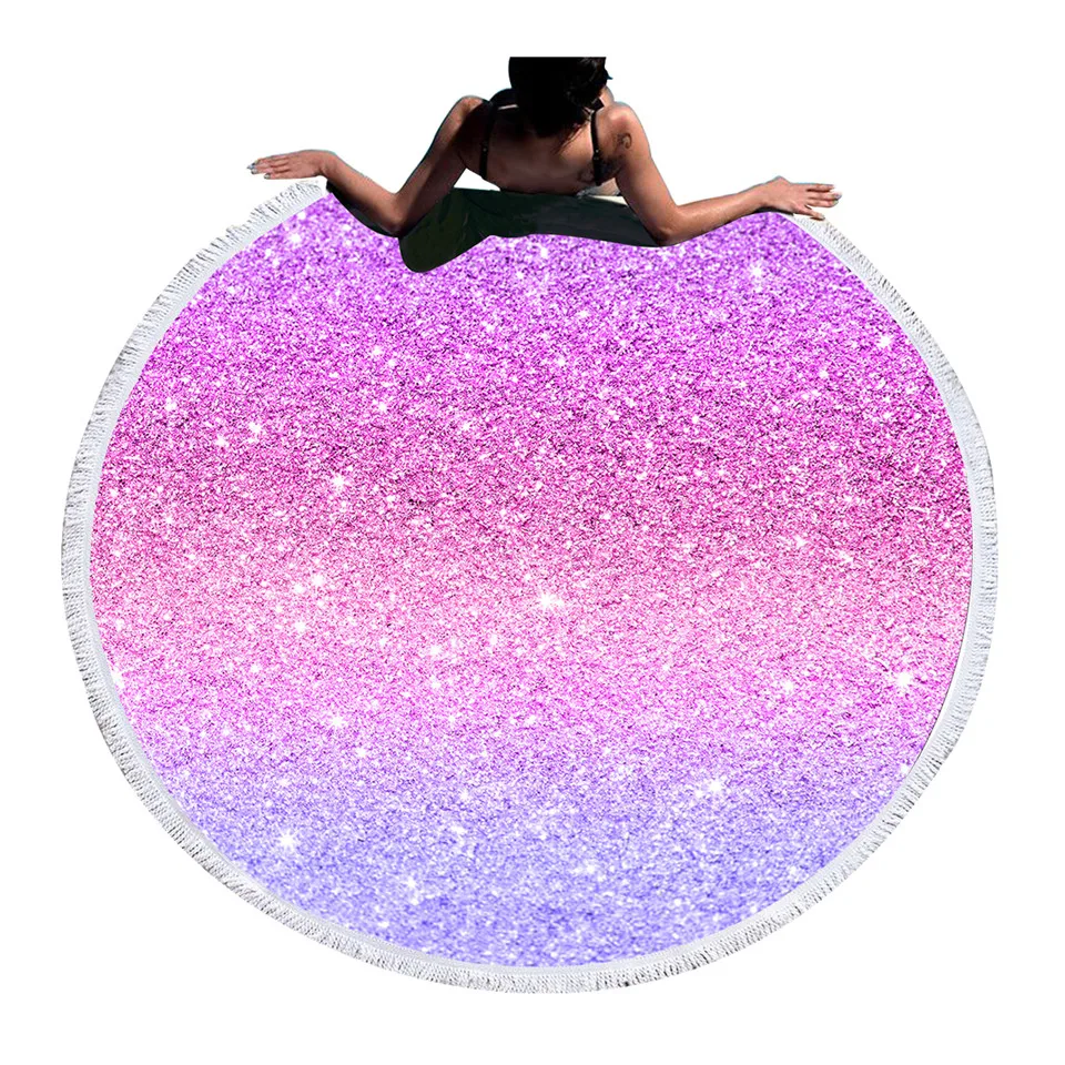 Постельное белье Outlet блестящие звезды большой круглый пляжное полотенце для взрослых женщин микрофибра розовый и фиолетовый солнцезащитный крем одеяло йога коврик 150 см