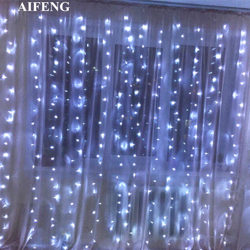 AIFENG Led Curtain Fairy Light 3x1.5M 3x2M 3x3M Christmas Garland String 144 192 300Led Holiday Lighting For Wedding Party Decor