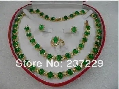 

FREE SHIPPING>>@> Wholesale price FREE SHIPPING agreen jade necklace bracelet earring ring set Natural jewelry