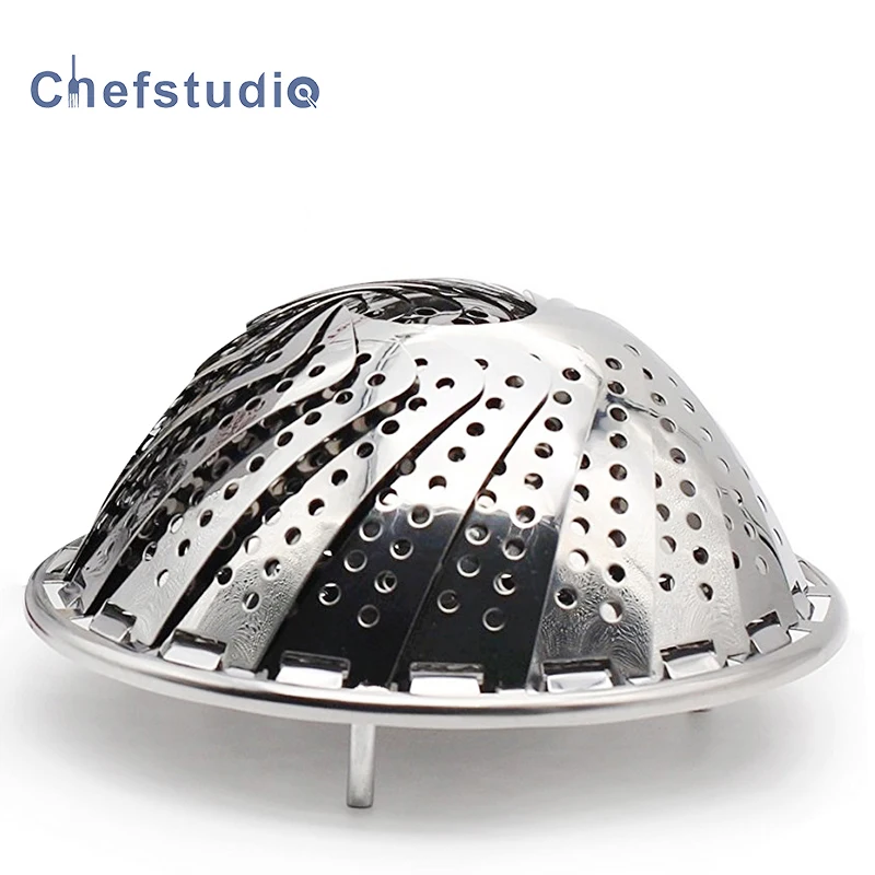 Handled microwave steamer basket Stainless steel folding silicone food