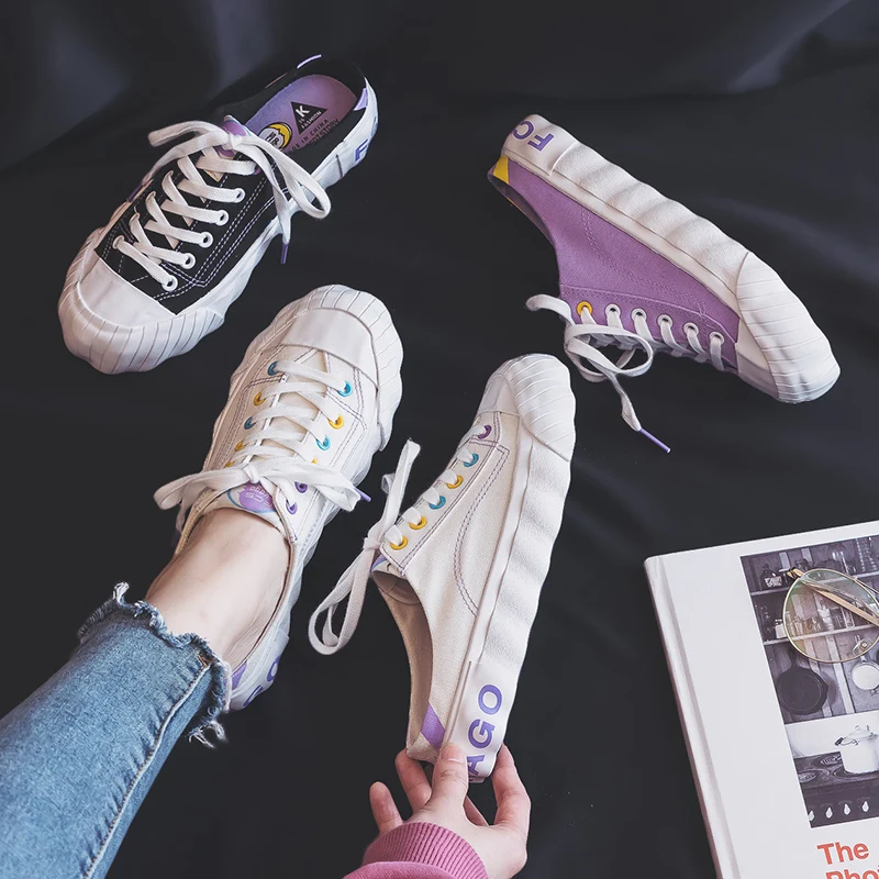 النساء قماش النعال سيدة Slipons المتسكعون للفتيات Preppy نمط 2019 جديد سيدة الأبيض رياضة كسول حذاء الخزامى حذاء كاجوال