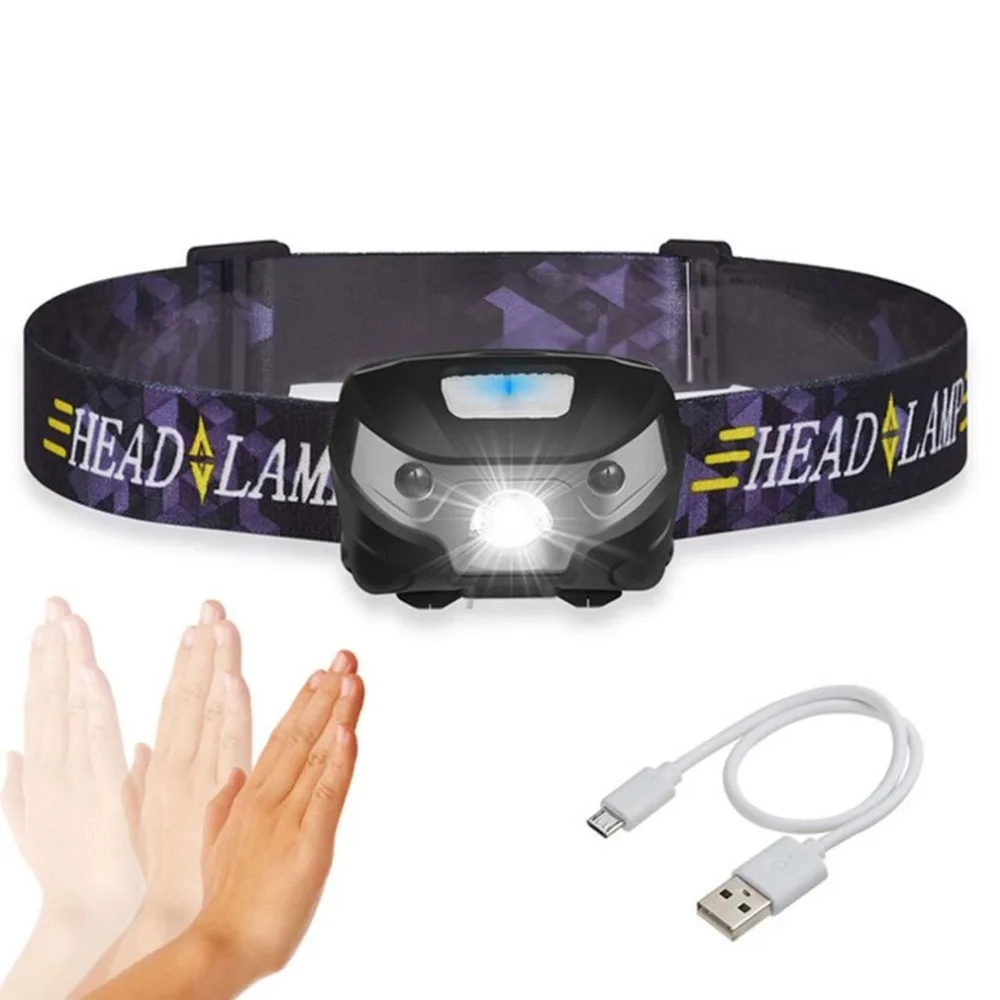 

Mini LED Headlamp Smart Sensor Cycling Headlight USB Charging Waterproof LED Red Infrared Head Light For Outdoor Hiking