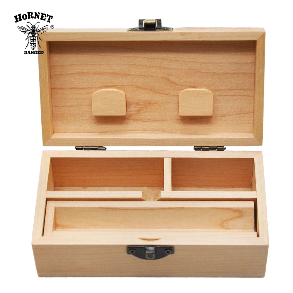 

HORNET Wood Stash Box With Rolling Tray Natural Handmade Wood Tobacco and Herbal Storage Box For Smoking Pipe Accessories