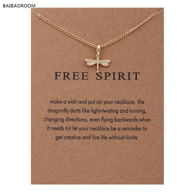Joyería de moda con recordatorio de "Free Spirit" para mujer, collar con colgante de libélula de color dorado|fashion necklace|necklace fashiondragonfly necklace - AliExpress