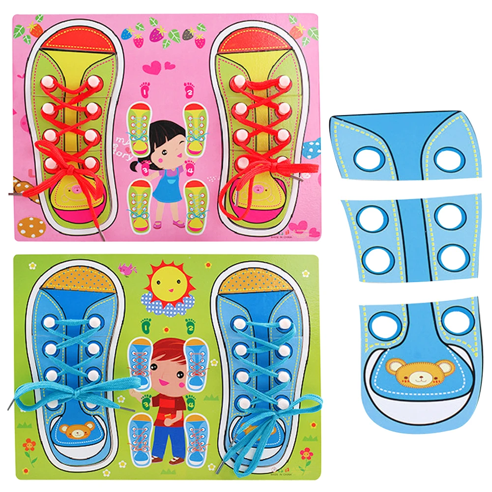 

Children Personalized Jagsaw Teaching Educational Toy Wooden Block Board Kids Learn Tie Shoe Lace Toy