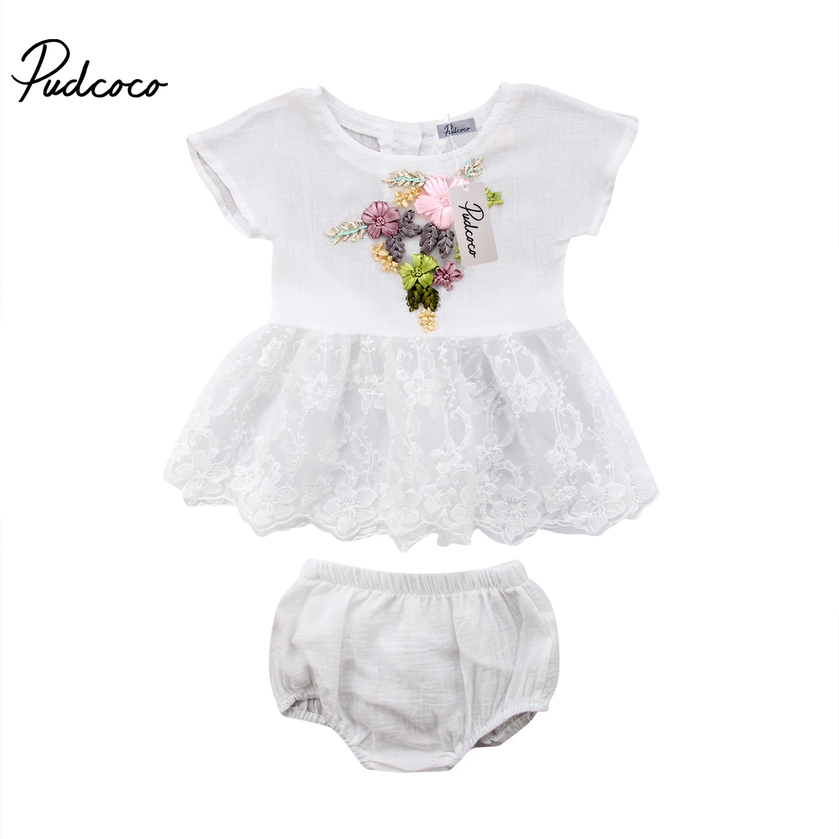 Summer Toddler Baby Girl Floral Lace Up Dress Top Shorts Clothing Set