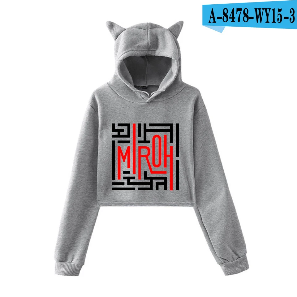Stray Kids Kpop Cat/укороченные толстовки для женщин; Модный пуловер с капюшоном и длинными рукавами; укороченные топы; хит модных продаж; уличная одежда - Цвет: grey