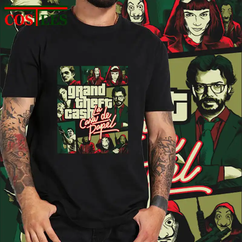 Camiseta Grand Theft Cash Gta Game Funny La Casa De Papel T Shirt Men Money Heist Bella Ciao T Shirt Homme House Of Paper Tshirt T Shirts Aliexpress