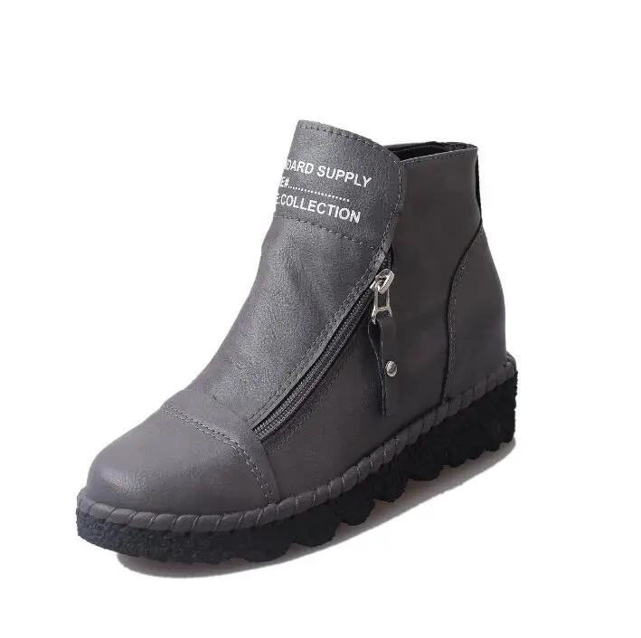 XDA/ г., новые осенние ботильоны на танкетке женская обувь модные женские ботинки на платформе, увеличивающие рост повседневные Ботинки martin на молнии - Цвет: Серый
