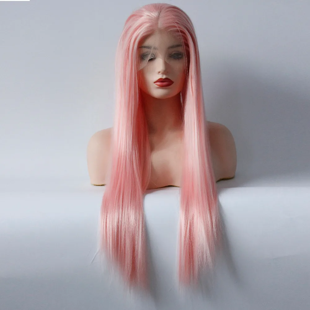V'NICE длинный шелковый прямой парик персикового цвета для девочек синтетические Синтетические волосы на кружеве парики Термостойкое волокно Косплэй парик шнурка для Для женщин средняя часть