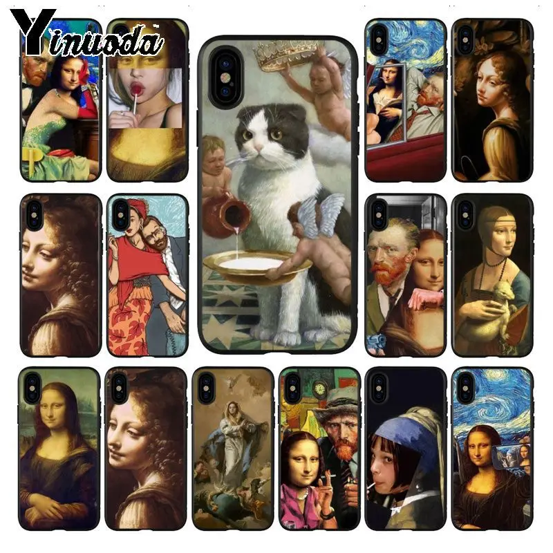 Мягкий силиконовый чехол Yinuoda Leonardo da Vinci Mona Lisa Pat Cat Van Gogh для iphone X XS MAX 5 6S 7 8 plus