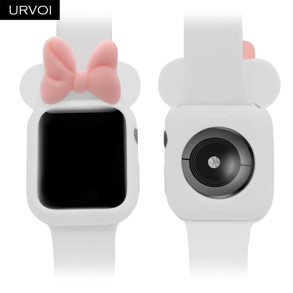 Чехол URVOI для apple watch, серия 4 3 2 1, защитная лента для iWatch, силиконовый чехол с мультяшным рисунком для дизайна Минни 40 44 мм