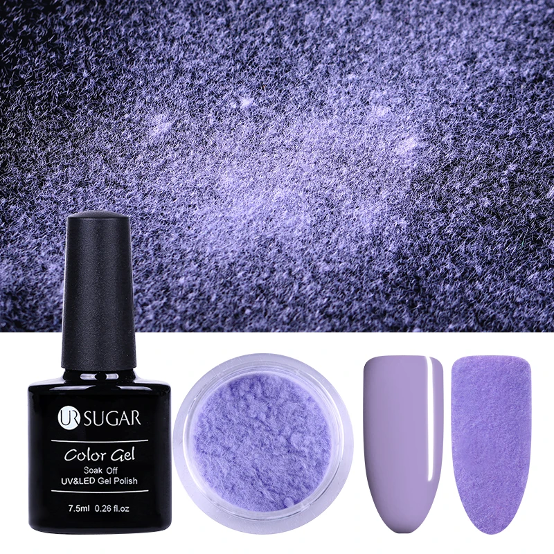 2Pcs UR SUGAR Xmas Velvet Nail Glitter Colorful Gel Polish Set Christmas Nail Art Gel Polish Varnish Lacquer Nail Powder 7.5ml