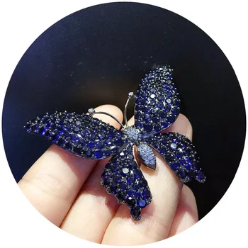 

Jewelry Female S925 Sterling Silver Inlaid Dark Blue Stone Butterfly Brooch Pin Brooch Buckle Elegant Temperament Fairy
