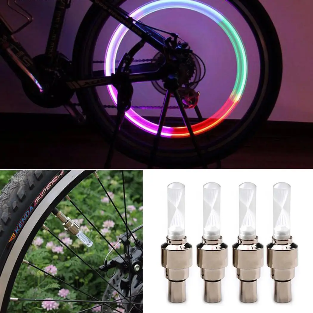Perfect Mountain Bike Road Bicycle Lights LED Tire Valve Plugs Wheel LED Valve Silver 0.4kg 4