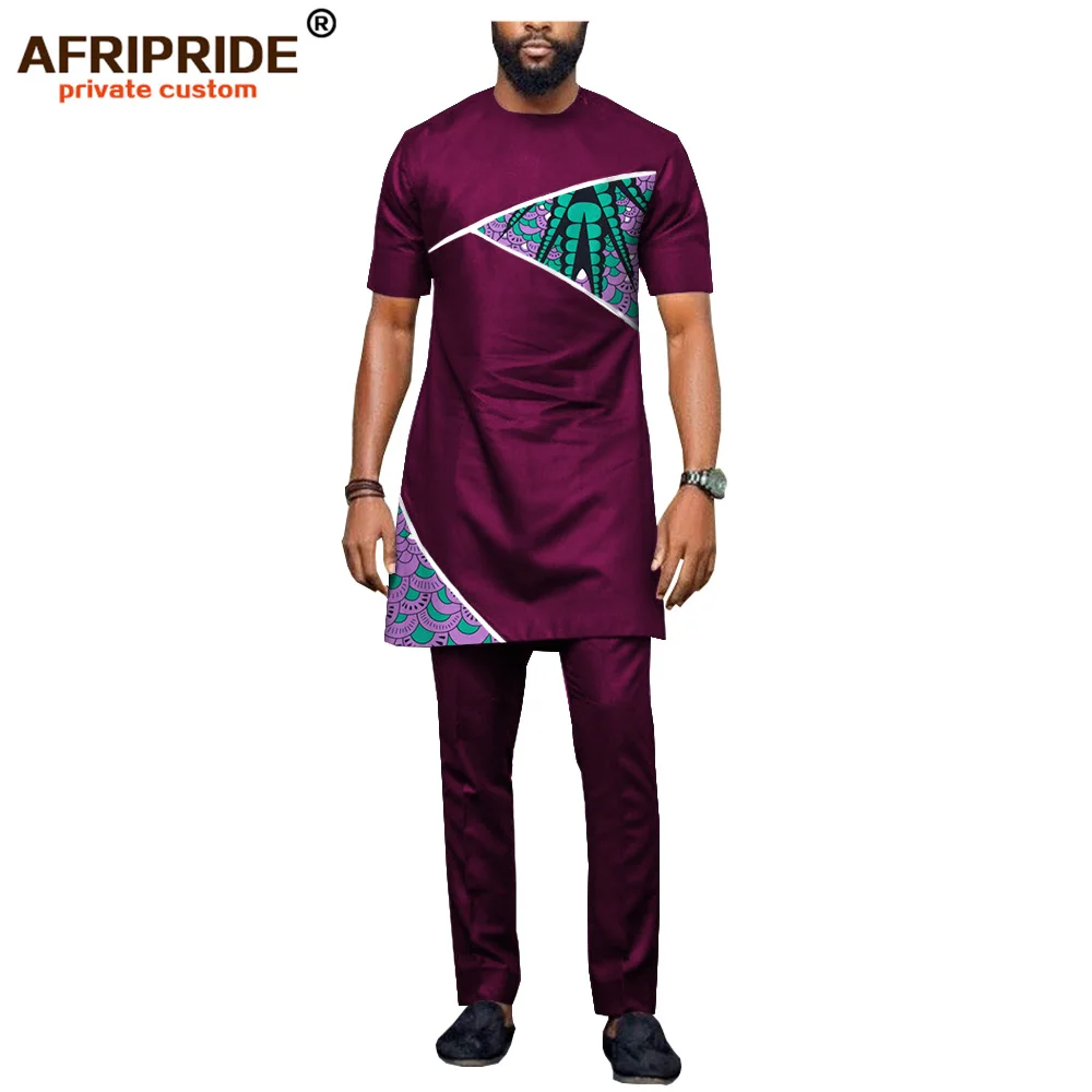 

2018 latest africa style casual pants set for men AFRIPRIDE short sleeve long top+full length pants men's cotton set A1816002