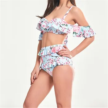 

Ruffle High Waist Swimwear Set Women Bikinis 2019 Mujer New Sexy Beach Swim Swimsuit Sky blue Bathing Suit Maillot de bain