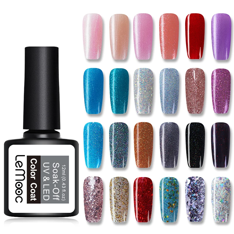 

LEMOOC 12ml Glitter Sequins Gel Nail Polish Soak Off UV LED Gel Polish Manicure Gel Varnish DIY Nail Art Lacquer