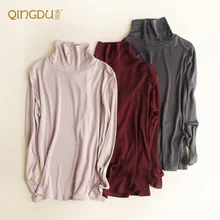 Шелковая женская рубашка из натурального шелка, двойная трикотажная утолщенная футболка с длинными рукавами и воротником-стойкой, 145 г/м