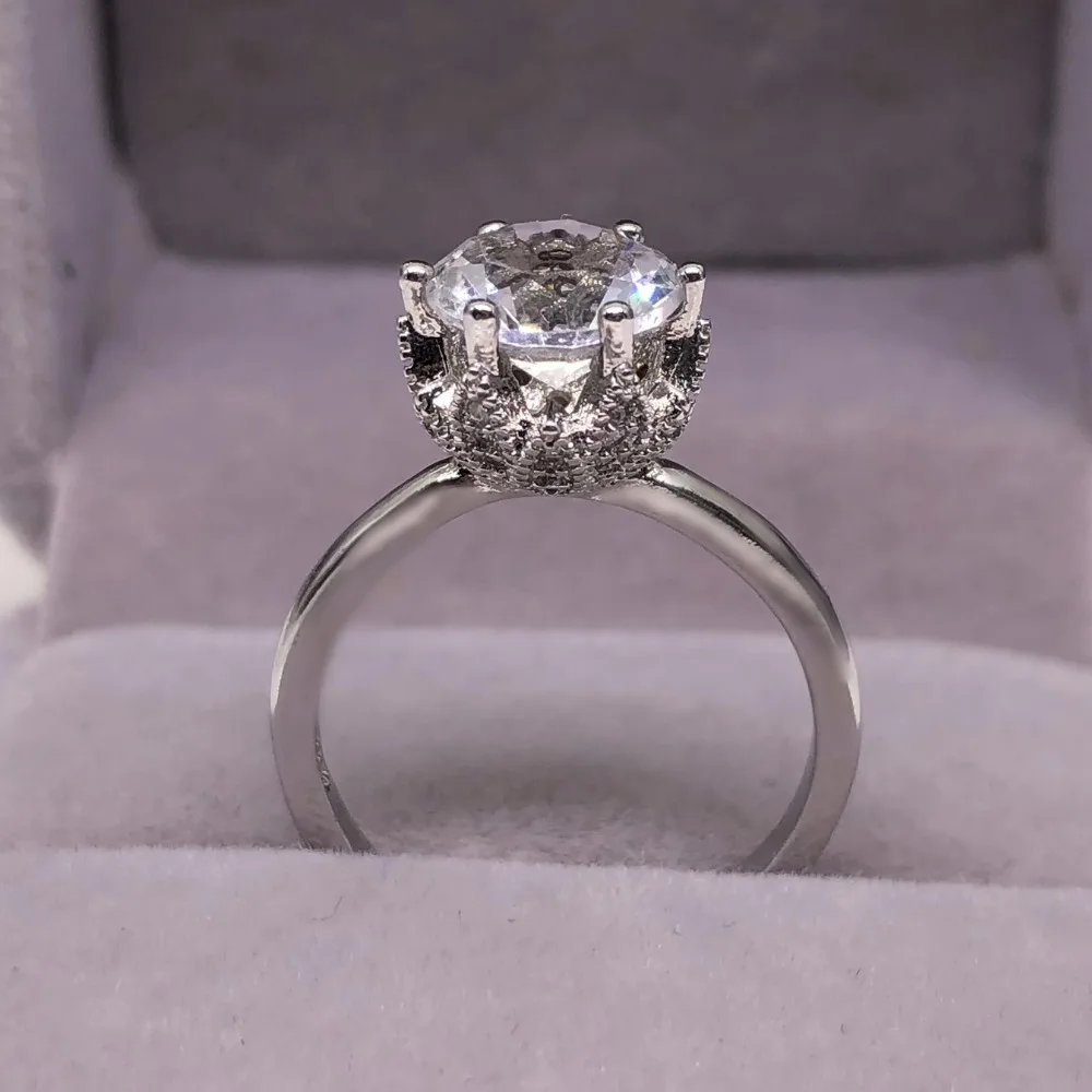 

Bamos New Fashion Female Silver/Rose Gold Color Ring With Crystal AAA Zircon Luxury White Wedding Engagement Rings For Women
