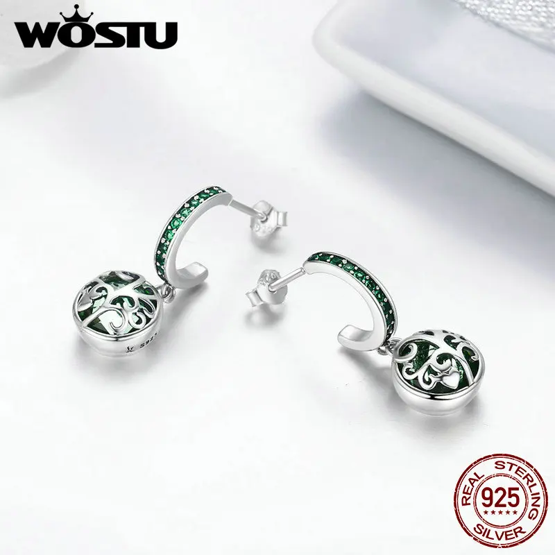Женские серьги подвески WOSTU из 100% стерлингового серебра 925 пробы с зеленым