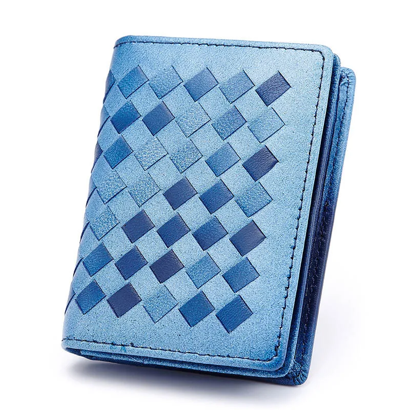 Double Blue Унисекс, кредитный держатель для карт, овчина, мужской, на молнии, фото, наличные, женский, натуральная кожа, вязаный кошелек, короткие, мужские кошельки для монет - Цвет: Double Blue