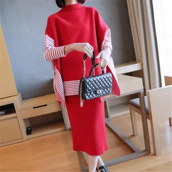 winter suit women knit sweater 2018 loose Bat shirt top + High waist Skirt Bottom culottes Stretch waist Skirt 2 pieces female winter suit women knit sweater 2018 loose Bat shirt top + High waist Skirt Bottom culottes Stretch waist Skirt 2 pieces female