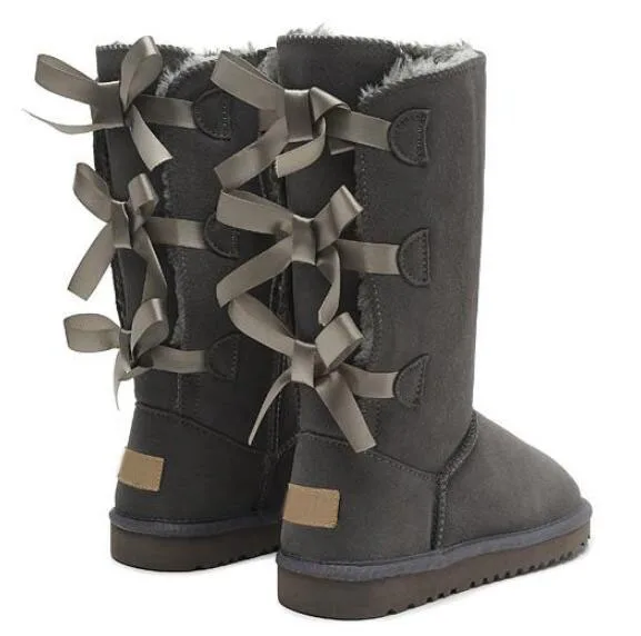 Beste Goedkope Hoge Kwaliteit Bowtie Crystal vrouwen Australi euml; Classic laarzen Zwart Grijs Kastanje Vrouwen Meisje Mode Snowboots US4 13